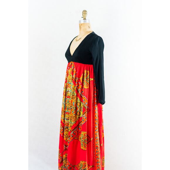 Vintage 70s Amazing Bohemian Groovy Empire Waist Hostess Dress, Saks 5th Ave. S - Picture 11 of 15